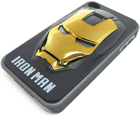 W-RainBow Newest Arrival Fashion Cute 3D Cartoon Black Bottom Golden Iron Man Protective Hard Case For Apple iPhone 4 4G 4S
