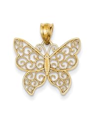 14k Yellow Gold Filigree Butterfly Pendant