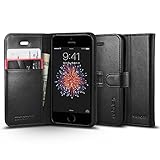 【Spigen】 iPhone SE ケース, ウォレットS [ レザー 手帳型 スタンド機能 ] アイフォン se / 5s / 5 用 カバー (ブラック)