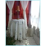 Hand Embroid/cutwork Blue Floral Round Table Cloth 68'