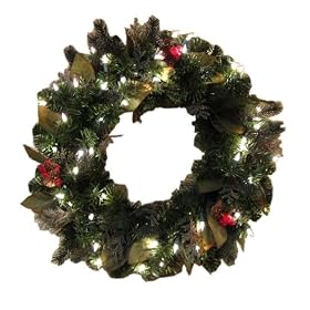 GKI Bethlehem Lighting Pre-Lit 30-Inch PE/PVC Christmas Wreath with 100 Clear Mini Lights, Canterbury