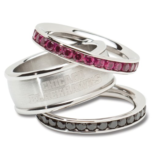 NHL Chicago Blackhawks Logo Crystal Stacked Ring Set (Size 8)