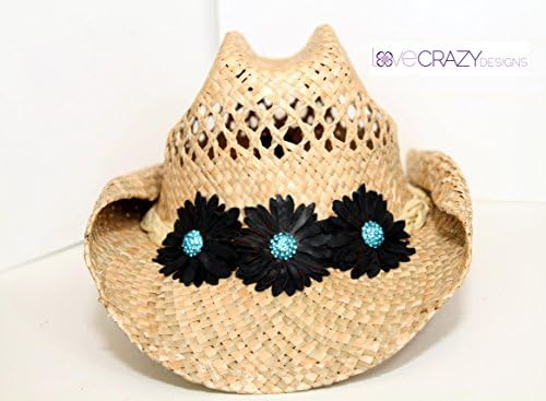 Straw Cowboy Hat with Handmade leather flowers