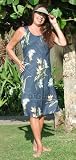 Short Tank Flared Dress - Bamboo Paradise Sleeveless Knee Length A-Line Silhouette Hawaiian Aloha Pullover Short Tank - Regular Size