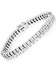 CleverSilvers CZ. Rhodium Plated Double Row "S" Sterling Silver Tennis Bracelet