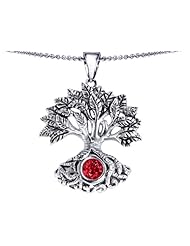 Celtic Love by Kelly Tree Of Life Good Luck Pendant With 7mm Round Created Ruby in .925 Sterling Silver