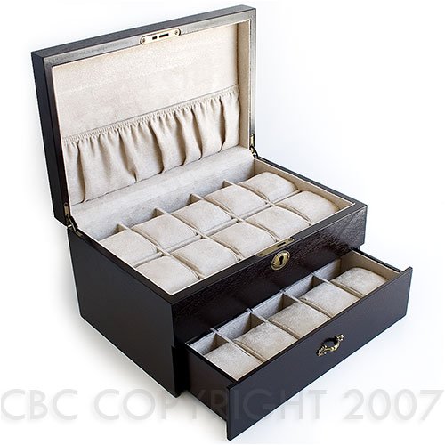 Dark Walnut Color Vintage Wood Watch Display Storage Case With Solid Wood Top Holds 20 Watches