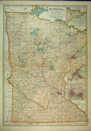 c1902 MAP MINNESOTA AMERICA DULUTH COOK LAKE SUPERIOR