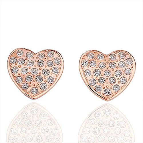 LEKANI Women Fashion Jewelry Alloy Heart 18K Rose Gold Plated Rhinestone Crystal Stud Earrings