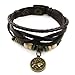 Handmade Genuine Real Leather Bracelet with Constellation Zodiac Sign Logo Charms, Beads, Button, Adjustable Size, Unisex