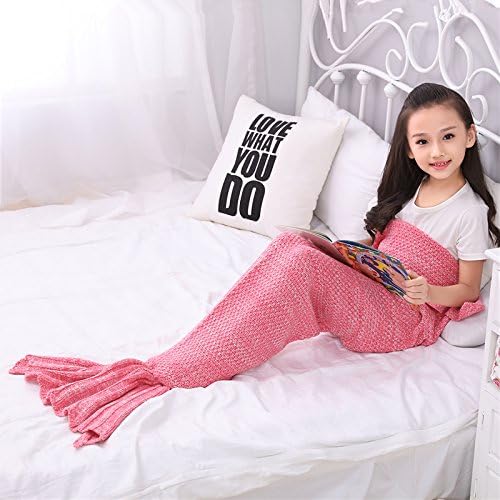 Juissie Girls Crochet Mermaid Tail Blanket Knitting Sleeping Bag Handcraft for Kids, All Seasons Sleeping Bag Blanket , 140cmX70cm（55.1"x27.6"） (Light Pink)