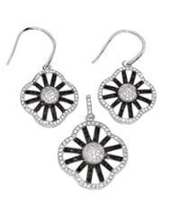 Zirconia By Debbie 925 Silver Black & Clear Stripped Pave Cz Earring & Pendant Set