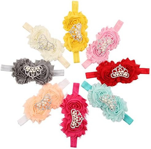 QM Baby Girl Headbands with Crystal Crown and flowers Hair Bow(pack of 8) (M1)