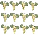 12 Clusters (With 612 Grapes) 7" Artificial Grapes with Leaves Green Rose