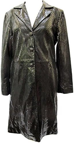 Snakeskin Embossed Long Black Leather Coat Jacket Large