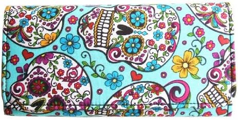 Pretty Sugar Skulls & Flower Cotton Tri Fold Clutch Wallet