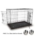 BR36" black large dog cage 2 door + 2 x bolt on bowls