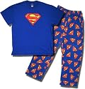SUPERMAN Men's short-sleeve, long leg pajamas in Blue