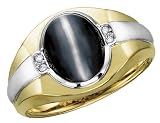 Cats Eye Men's Ring with Diamonds in Yellow and White Gold