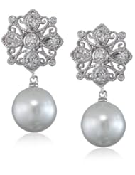 CZ by Kenneth Jay Lane "Classic Cubic Zirconia" Rhodium-Plated Filigree Post Earrings