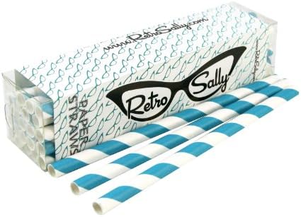 Paper Straws 5" - Pack of 25 Aqua Stripe (Great for Cake Pops) by Retro Sally