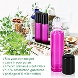 Fiery Youth Rose Glass Essential Oil Roller Bottles ,Useful for Aromatherapy PerfumesAand Lip Balms, 6 Bottle Set,10ml,Glass Roll on Bottle (0.5 ml Dropper included)