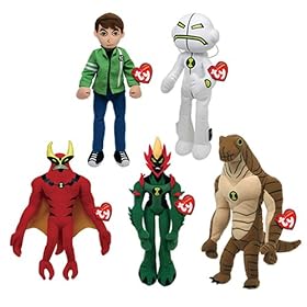 Ben 10 Ty Beanie Baby Soft Toy Set of 5 (Ben,Echo Echo,Humungasaur,Jet Ray,Swamp Fire)