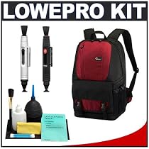 Lowepro Fastpack 250 Backpack Camera Case (Red) + Accessory Kit for Canon Rebel XSi, XS, T1i, XTi, 50D, 7D, Nikon D40, D60, D3000, D5000, D90, D300, D300s, D700, Olympus Evolt E-30, E-450, E-520, E-620, and Sony Alpha A230, A330, A380, A500, A550, A700 Digital SLR Cameras