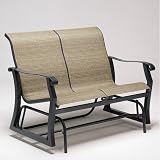 Cortland Sling Gliding Loveseat Finish: Textured Black, Fabric: Honey Wheat Wicker