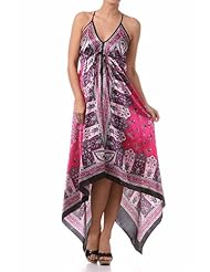 FOHandkerchiefC-908 Silk Feel Handkerchief Hem Criss Cross Back Adjustable Maxi / Long Dress - Purple / Pink
