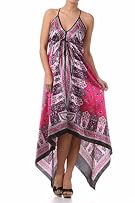 Silk Feel Handkerchief Hem Criss Cross Back Adjustable Maxi / Long Dress