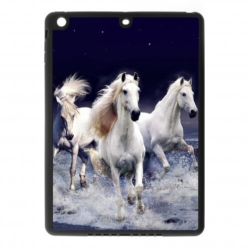 IPad Air Case,Running White Horses With Splashed Water High Definition Wonderful Design Cover With Hign Quality Rubber Plastic Protection Case