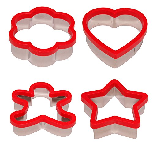 Stately Kitchen s Soft Grip Large 3 inch Cookie Cutter Set of 4 - Ginger Bread Man Cookie Cutter, Heart Cookie Cutter, Star Cookie Cutter and Flower Cookie Cutter