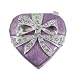 Heart Jewelry Box Bejeweled Silver Bow Lavender 2.5"L x 2.25"W