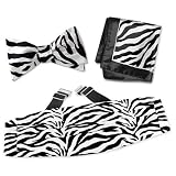 Men's Silk Zebra Print Freestyle Bow Tie and Cummerbund Set by Wild Ties in Black