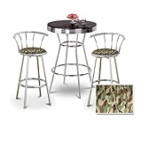 Chrome Bar Table & 2 Chrome 29" Camouflage Wildlife Fabric Seat Barstools