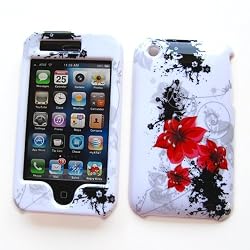Apple iPhone 3G & 3G S Snap On Protector Hard Case Image Cover "Artistic Red Flowers" Design