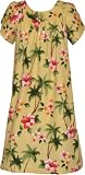 MuuMuu House Dress - Hawaiian Island Paradise Flowers Petal Sleeves Pull-Over Caftan/Kaftan Aloha House Dress in Yellow - S