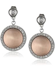 Stainless Steel Rose Gold Plated Satin Finish Round Crystal Earrings