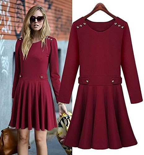YZ74 2015 autumn new long-sleeved dress skirt brand women (RED, M)