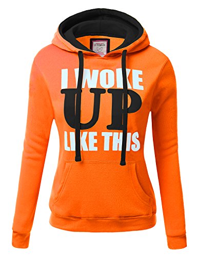 J.TOMSON Women's Basic Graphic Words Printed Pullover Long Sleeve Hoodie