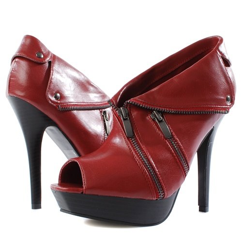Retro Collar Red Open Toe Women Bootie Dress Boots