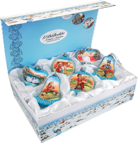 Twelve Days of Christmas Ornaments Hand Painted Treasured Memories Holiday Illustrations on Glass Special Gift Set of 12