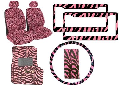 11Piece Animal Print Automotive Interior Gift Set Zebra Pink