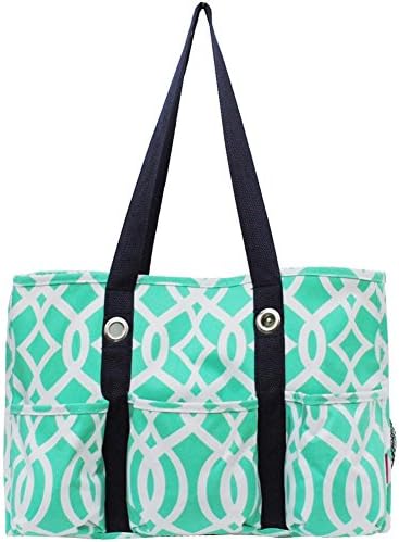 Vine Pattern Print Organizer Tote Bag (Mint)