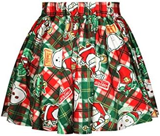 Womens Girls Christmas Xmas Santa Mini Pleated Tutu Skirts(Snowman Print,Green)