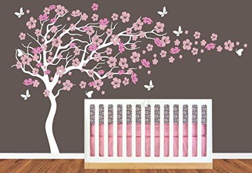 Nursery Large Cherry Blossom Flower Tree with Custom Name Art Decals Wall Sticker Vinyl Wall Decal Stickers Living Room Bed Baby Room K84