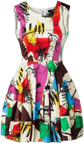Sheinside Women's Multicolor Sleeveless Graffiti Print Flare Short Dress