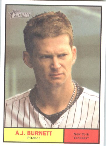 2010 Topps Heritage Baseball Card # 40 A.J. Burnett - New York Yankees - Mint Condition - MLB Trading Card Shipped In Protective ScrewDown Display Case!