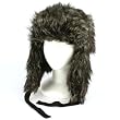 All Faux Fake Fur Animal Print Thick Trooper Trapper Pilot Ski Tie Cap Hat Black